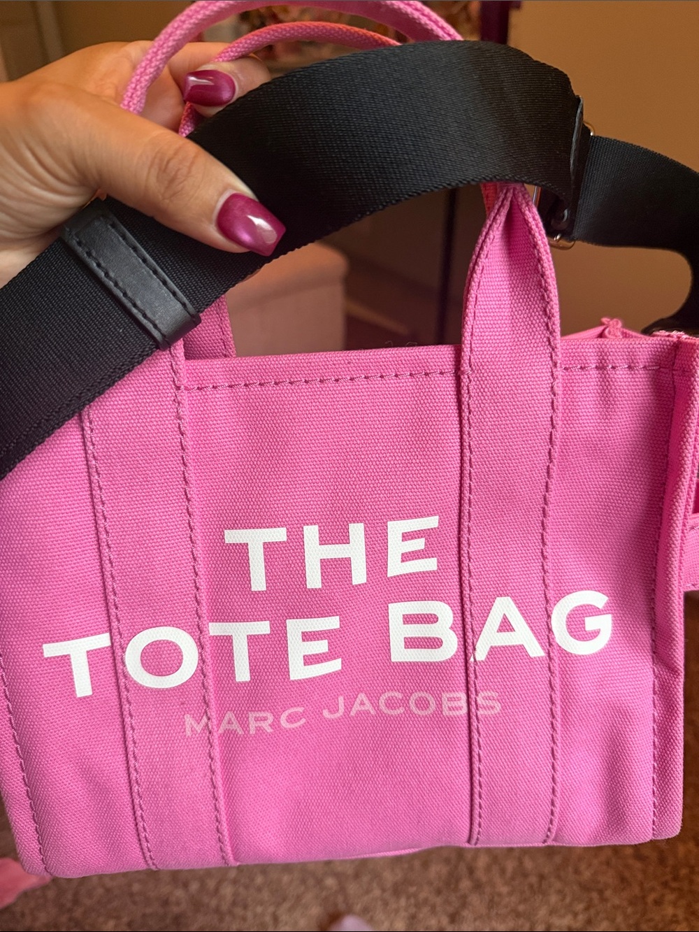 Marc Jacobs Pink Canvas small Tote with Black Strap